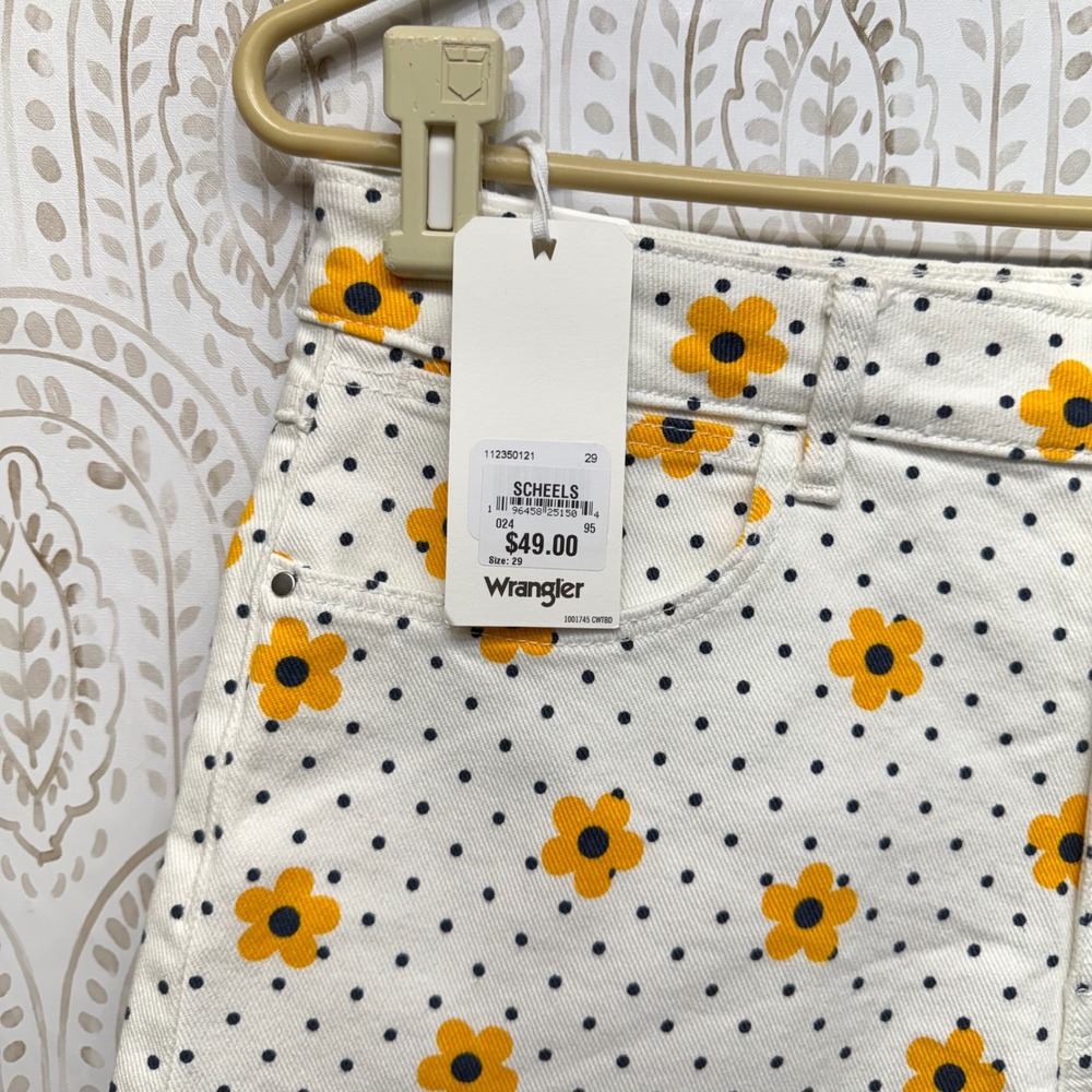 Wrangler Cut Off Shorts Womens 29 White Floral Polka Dot Mid Rise Daisy Denim - Picture 3 of 9